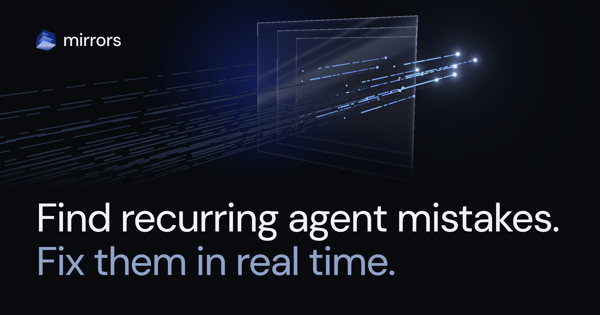 Mirrors social card showing agent session traces with matched traces lit in blue